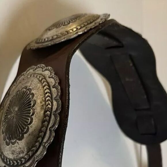 Ralph Lauren * Made in Mexico Wide Brown Leather & Silver Concho Contour Belt - Picture 12 of 16